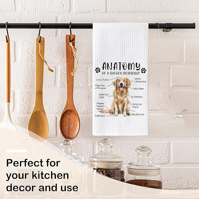 Funny Golden Retriever Kitchen Towels - Gifts for Dog Lovers, Hand Dish Towels for Women Men, Anatomy Tea Towel Room Decor for Kitchen Bathroom