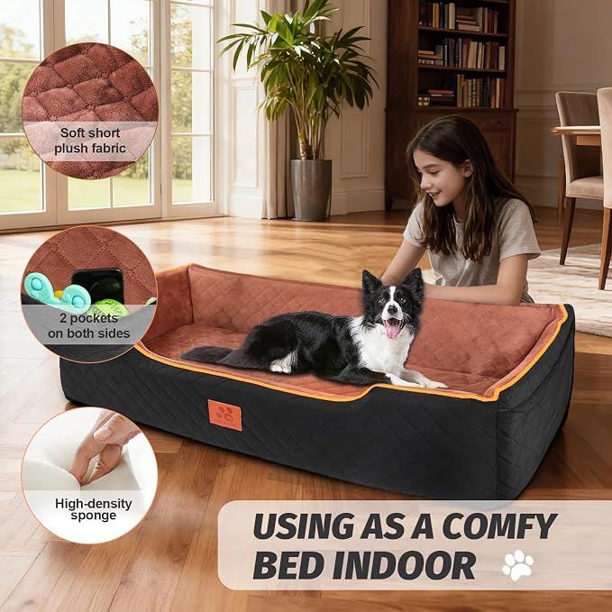 XIEEAOZEE Large Dog Car Seat for Pets Under 100 lbs, Backseat Dog Car Bed | Washable Pet Booster Seat for 2 Medium Dogs, Pet Travel Seat with Storage Pockets, Safety Belts