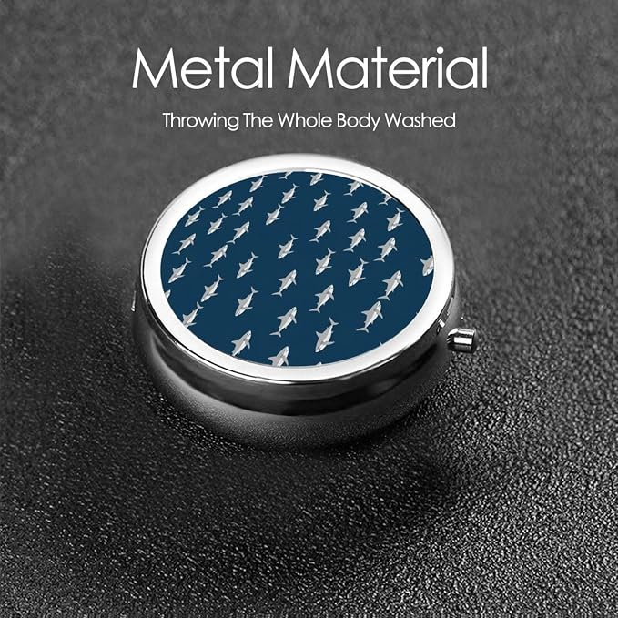 Travel Pill Case, Cute Shark Print Round Waterproof Organizer, Small Holder for Fish Oil, Portable Pill Box Purse Use for Daily Walks