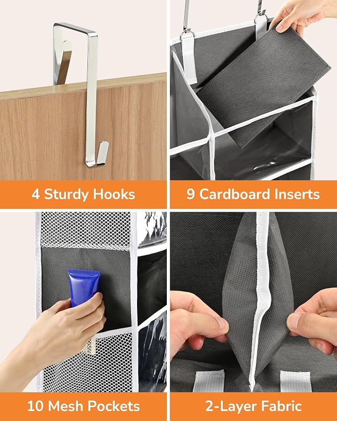 ULG Over the Door Organizer, 5-Tier Extra Large Hanging Storage with 10 Mesh Pockets, 100 lbs Capacity, Heavy Duty Door Organizer for Closet, Bedroom,Grey
