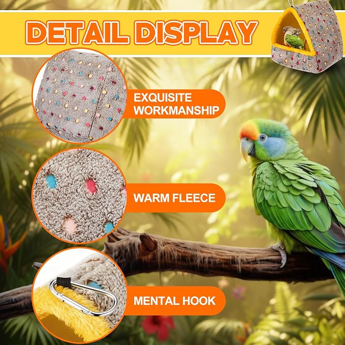 10x10x12in Extra Large Winter Warm Bird Hammock for Cage, Hanging Bird Bed with Support Board, Comfortable Sleeping Hammock House Hut Gift for Parrot Parakeet(Gray Polka Dot Style)