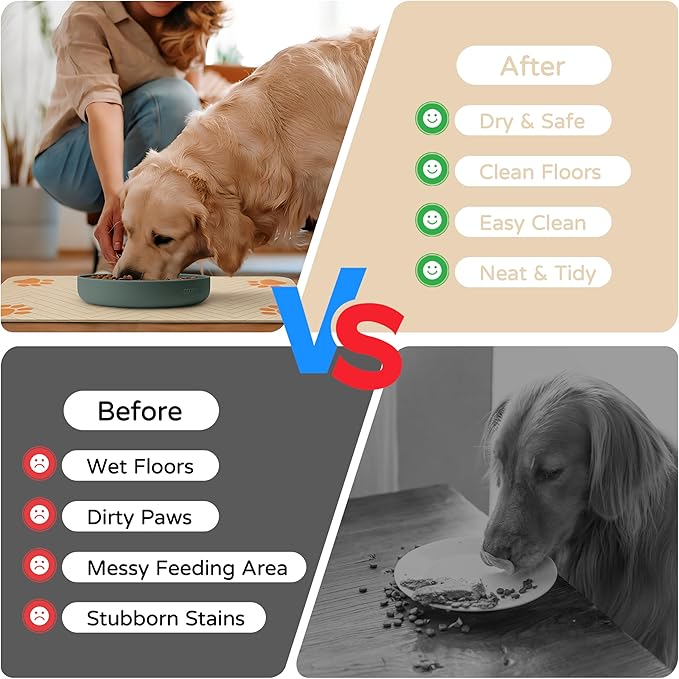 Pet Feeding Mat-Absorbent Dog Feeding Mat for Food and Water Bowl,No Stains Pet Placemat,Quick Drying Water Dispenser Mat for Dog and Cat,Easy to Clean Dog Accessories(L,Light Brown)