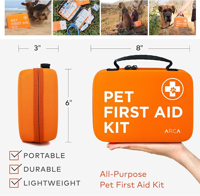 ARCA PET Cat & Dog First Aid Kit for Car - Pet Emergency Kit for Home Office Travel – Dog Camping Essentials with Digital Thermometer, Muzzle & Mini First Aid Pouch (Pack of 2)