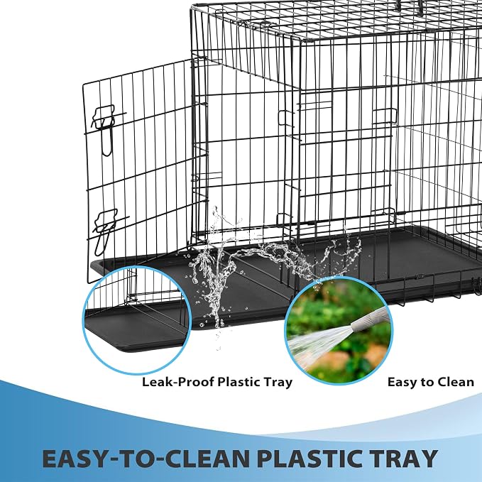 BestPet | 42" Dog Crate | Black | Foldable Metal Kennel with Single Doors, Secure Slide-Bolt Latches, Leakproof Tray | Portable Dog Cage for Large Breeds | for Travel, Indoor & Outdoor Use