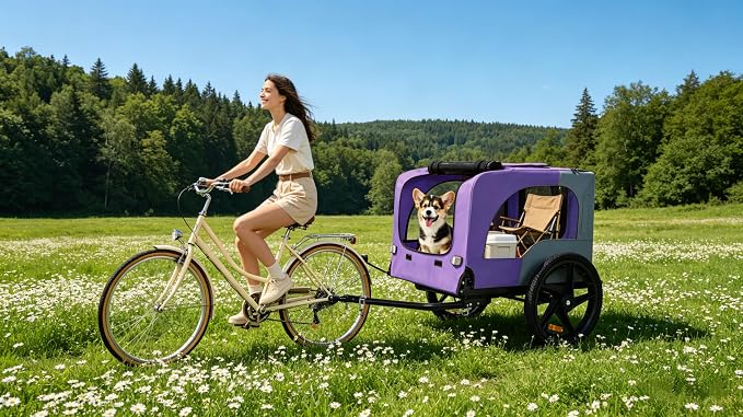ZeHuoGe Pet Bike Trailer for Small to Medium Pets, Pet Cart Bicycle Wagon,23.62”x17.71” Roomy Cabin, Foldable & Portable, Universal Fit for 20”-29” Bikes