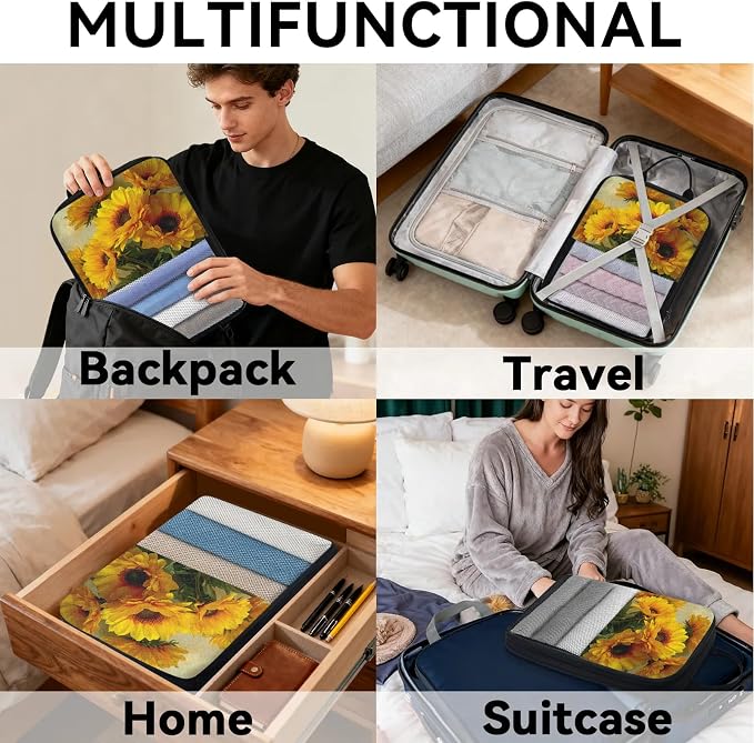 TropicalLife Sunflower Floral 6 Set Compression Packing Cubes | Compressible Expandable Luggage Suitcase Organizer Bags Space Saver Bags for Carry on