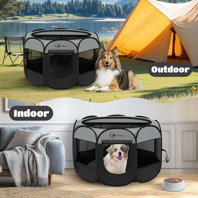 Siedihit Playpen for Large Dog Cat, Dogs Tent Crate Cage Indoor/Outdoor, Portable Pop Up Dog Kennel with Carrying Bag for Rabbits, Removable Top