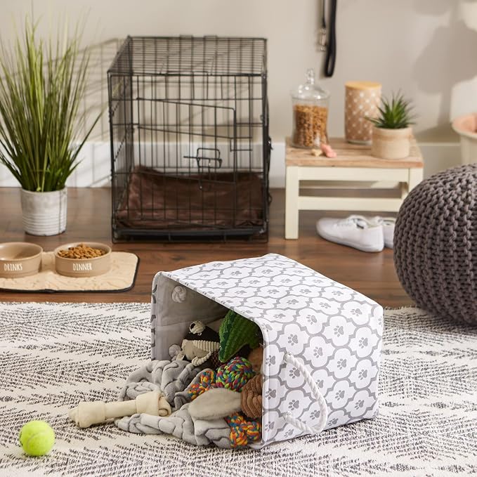 Bone Dry Pet Storage Collection Lattice Paw Print, Medium Rectangle, White/Gray