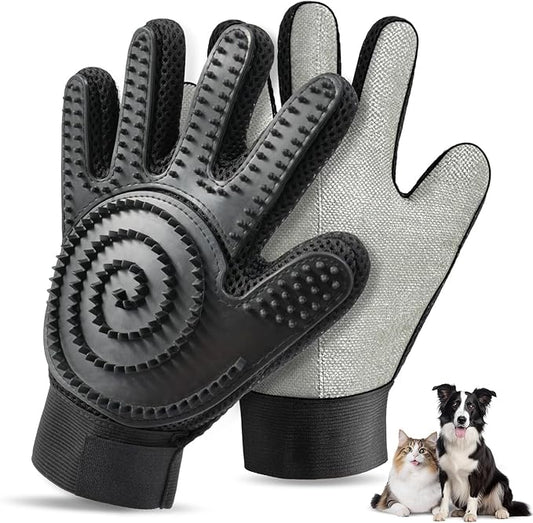 2-in-1 Upgrated Dual Sided Pet Hair Removal Glove, Gentle Deshedding Brushes for Dogs & Cats with Long and Short Fur, Reusable Electrostatic Pet Hair Remover Gloves for Sofa Clothing Cat Beds - 1 Pair