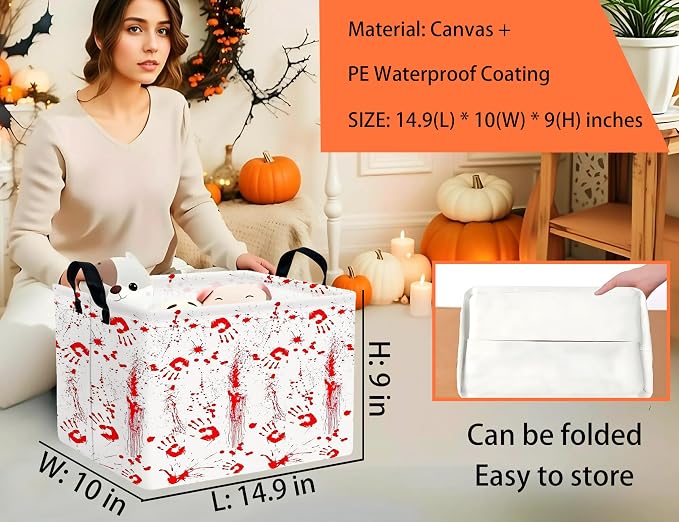 Large Halloween Themed Candy Gift Boo Basket for Kids Baby Personalized Adults Storage Bin Fall Decor(Fingerprint Blood Stain)