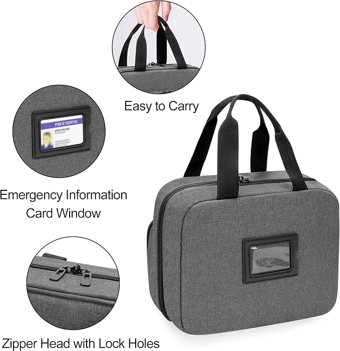CURMIO Pill Bottle Organizer, Lockable Medicine Bottle Storage Bag, Gray | Emergency Medical Supplies for Home Care, for First Aid Kits, Multifunctional Bag, Home Storage, Dormitory, Travel, Empty Bag
