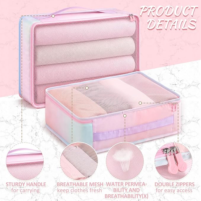 Silkfly 8 Pcs XL Packing Cube for Travel Luggage,Simple,Pastel | 17.7 x 13 x 4.7, Same Size, Pastel Suitcase Storage Organizer Set, Reusable Mesh Clothes Cube for Hike Camp Family Accessory