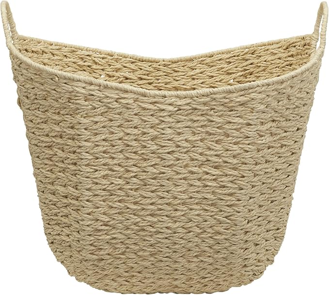 Household Essentials Cream Paper Rope Basket with Handles, Natural Woven Storage Basket