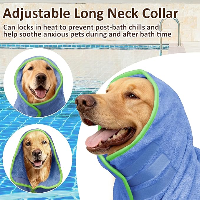 Soft Dog Bathrobe Fast Drying Dog Coat, Super Absorbent Dog Towels for After Bath, Microfiber Pet Robe Adjustable Collar & Belly Warm Keeping Dogs Coat for Pet Dogs & Cats (Blue, 3X-Large)