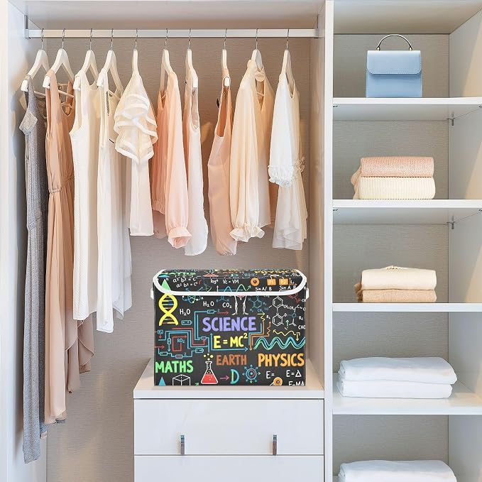 Math Study Fabric Storage Bins with Lid Foldable Storage Boxes 40L Baskets | Decorative Storage Boxes, 300D Oxford Cloth, Hollow Board Frame, Flip Top Velcro Lid, 16.5x12.6x11.8 inch, Collapsible Design