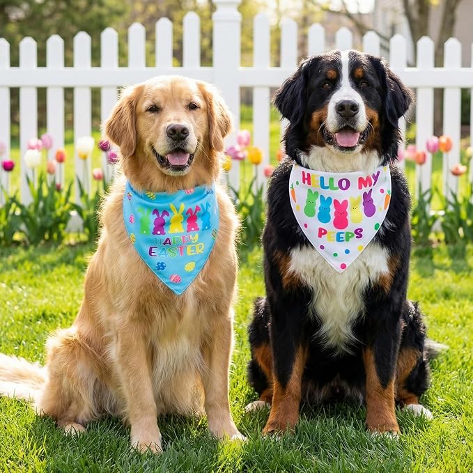 Easter Dog Bandanas 2PCS-XLarge,Adjustable Holiday Party Pets Rabbit Easter Egg Outfits,Triangle Reversible Pet Scarf for Boys and Girls,Dog Costume Gifts for Extra Large Dogs