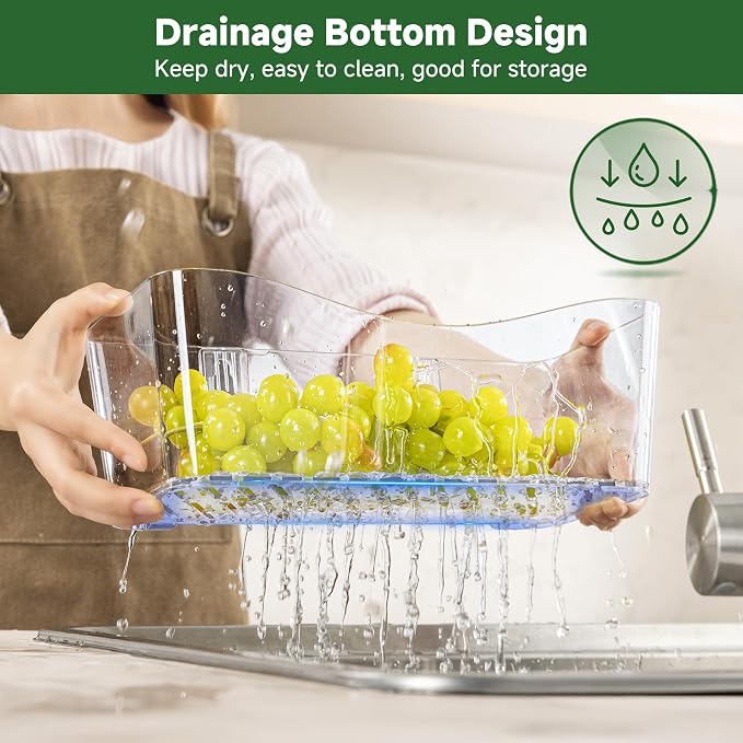 8-Pack Adhesive Pantry Organizers and Storage, Large Cabinet Door Organizer | 11.4" Long, Space Saving, Drain Bottom, Clear Plastic Storage Bins for Kitchen, Bathroom, Refrigerator, Countertop,Under Sink