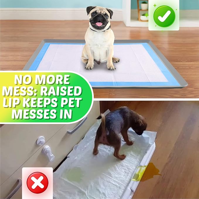 Dog Pee Pad Holder - Fits Up to 30” x 36” Pee Pad - 1 Pack - Light Grey | Stable Grip, Soft Edges, Quick Wipe Silicone Surface, Dog Pad Holder for Indoor Flooring Protection