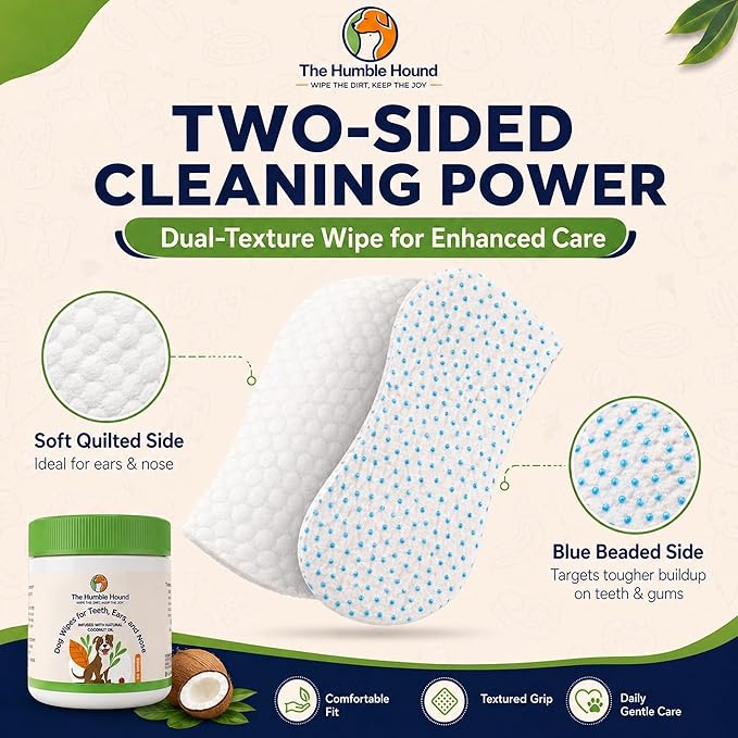 3-in-1 Dog Dental Wipes – Finger Wipes for Teeth, Ears & Snout Infused with Coconut Oil | Promotes Fresh Breath, Tartar Control & Daily Hygiene | Gentle Grooming Wipes for All Dogs – 50 Count