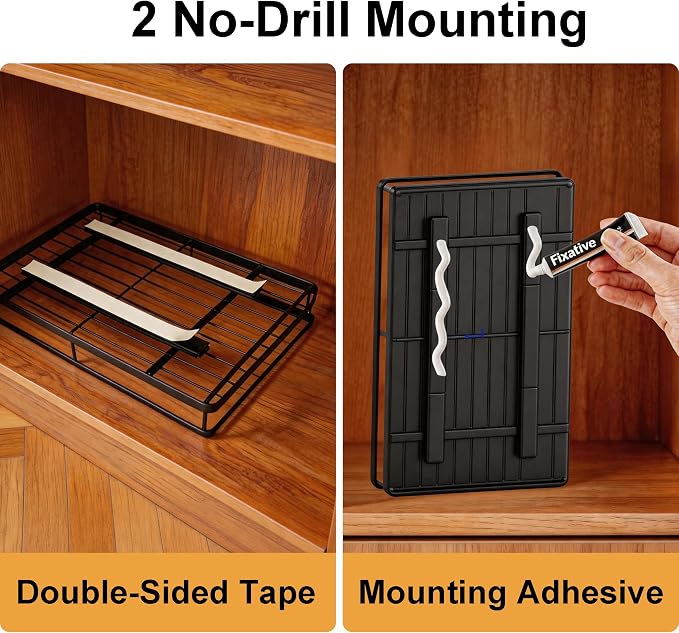 AOVA Pull Out Under Sink Organizer, Single-Tier Metal Sliding Shelf | Carbon steel basket, smooth slide-out rails, no-drill adhesive setup, for kitchen, pantry and bathroom cabinets
