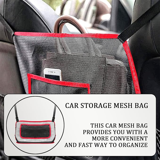 Car Purse Holder Between Seats Back, Car Net Pocket Handbag Holder Between Front Seats, Storage Organizer Mesh Bag for Handbag Purse, Barrier of Backseat Pet Kids/Women and Men(Red)