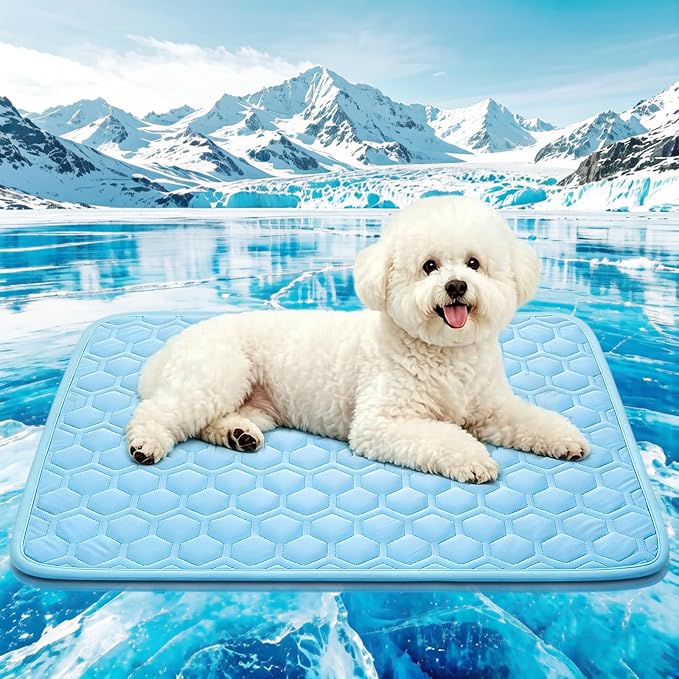 Cooling Mat for Dogs & Cats, Thick Breathable Dog Cooling Mat Q-MAX>0.45 | Chill Cool Fiber Dog Cooling Bed with Non-Slip Base, Non-Toxic Foldable Washable Crate Kennel Pad for Indoor & Outdoor Use