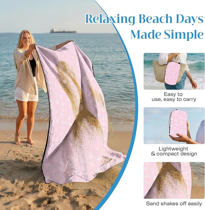 OIGAE Beach Blanket Waterproof Sandproof Oversized Beach Mat | Picnic Mat with Stakes, Storage Bag - Essentials for Outdoor Beach, Picnic,Quick-Dry Lightweight,Windproof Pockets
