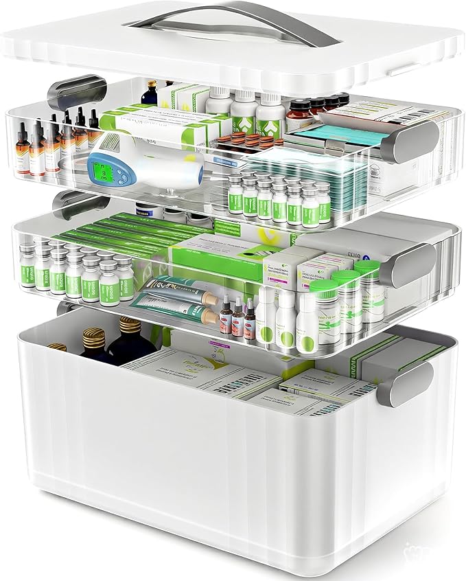 ARSTPEOE 3-Tier Medicine Organizer - Portable Medicine Cabinet with Handle | Multipurpose Medical Box, Pill Organizer, Empty First Aid Kit for Home