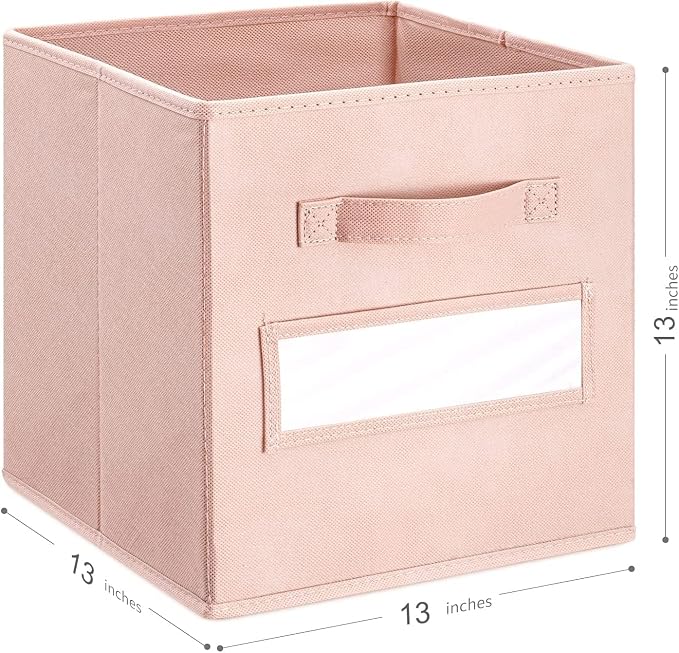 13x13x13 storage cube bins(Set of 10) Fabric storage cubes with 10 Labels Window Cards & a Pen, storage cubes 13x13, Collapsible 13 inch cube storage bins, Cubby Organizer Boxes, Pink