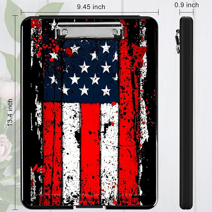 Heavy Duty Storage Clipboard, Slim Nursing Clipboard with Internal Pen Case, Portable File Organizer Case for A4 Letter Size Paper Office Medical Professionals, Vintage Black Flag