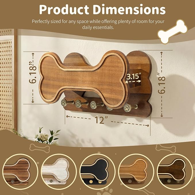 MTERSN Dog Leash Holder for Wall with Shelf for Pet Adoption Gift, Brown