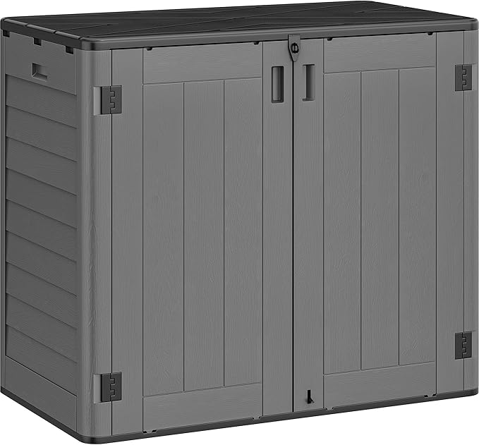 YITAHOME 30 Cu Ft Outdoor Storage Shed with Shelf, Waterproof Storage Cabinet for Bike & Garden Shed, Horizontal Outdoor Storage Shed for Garage, Pool Storage, Dark Gray & Black
