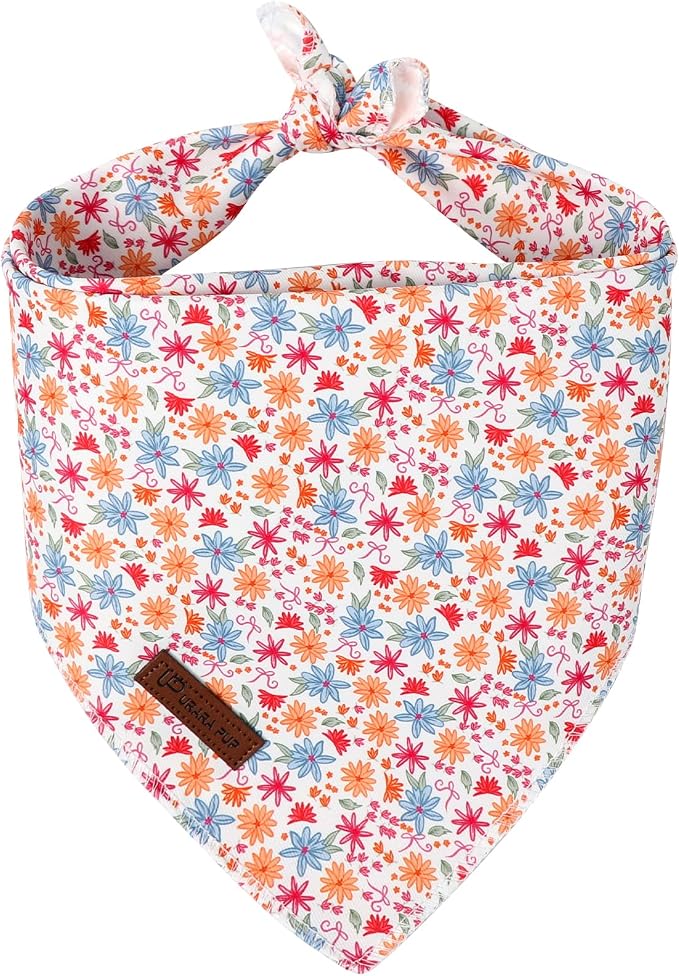 Spring Summer Dog Bandana, Floral Puppy Bandana for Small Medium Dog, Cotton Flower Pet Triangle Bid Scarf Kerchief for Girl Boy Dogs or Cats