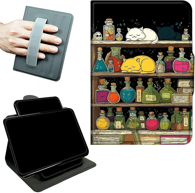 Rotating Handle Case for Samsung Galaxy Tab S6 Lite 10.4" 2024/2022/2020, 360 Degree Swivel Kickstand with Magnetic Closure Shockproof Leather Protective Cover for Women Men, Vase Books Cat