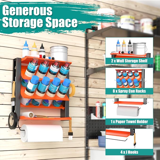 EVERHANGER Spray Can Holder, Wall Mount Spray Bottle Storage Rack Heavy Duty Spray Paint Bottle Organizer for Garage & Home (17.3in for 8 Cans)