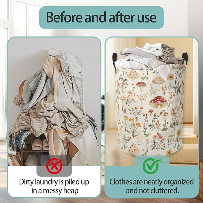 Mushroom Round Laundry Hamper Storage Basket Toys Clothes Organizer Bin For Home Bathroom Bedroom Dorm Nursery