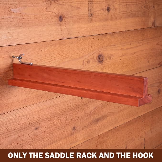 Novabright 1 Pcs 17" Folding Pine Wood Saddle Rack Wall Mount,Brown | Wall-mounted Saddle Holder with Hook Saving Space Rack for English & Western Saddles, Durable Portable Equestrian Storage