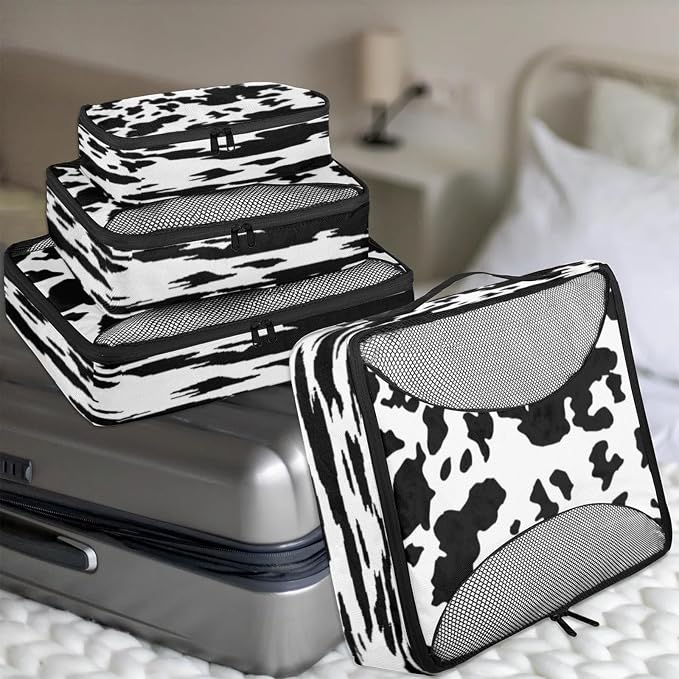 Milk Cow Print Packing Cubes for Travel, Luggage Packing Organizers, Farm Animal Travel Accessories Large Toiletries Bag for Clothes Shoes Cosmetics Toiletries