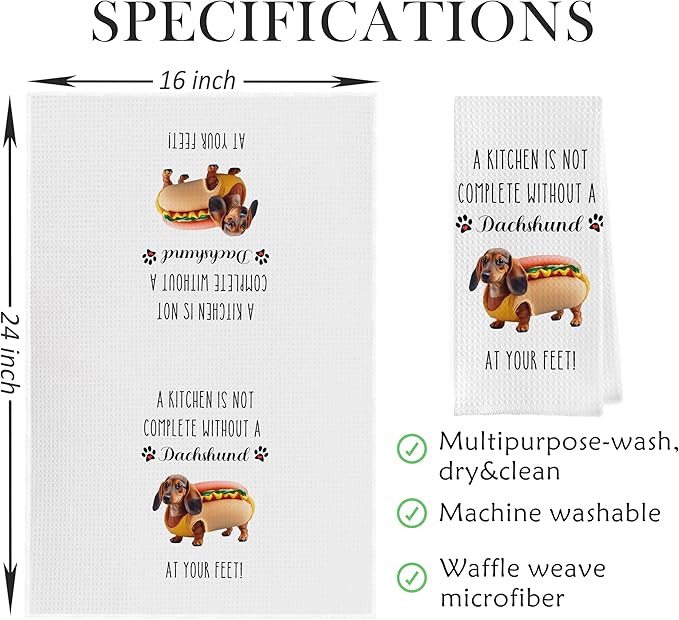 Funny Dachshund Dish Towels - Dachshund Decorative Waffle Weave Kitchen Towels, Wiener Dog Gifts for Women Hand Towel, Wiener Dog Gifts Gifts Tea Towel (16×24 Inches)