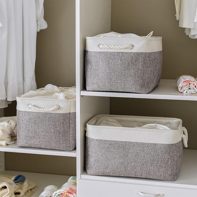 Storage Baskets for Organizing, X Large - 3 Pack 17.7L×13.8W×9.8H in Foldable Storage Bins for Shelves, Fabric Storage Box for Closet Nursery Toy Gift (White & Grey)