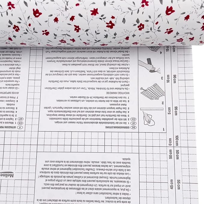 Yifely Red Rural Floral Shelf Liner Locker Decor Sticker Self-Adhesive Furniture Paper 17.7 Inch by 9.8 Feet