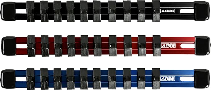 ARES 60077 1/4-In Multi-Color Socket Rail 9.84-In | Part No. 60077; Includes Red, Blue, and Black Rails; Each Aluminum Rail Stores up to 10 Sockets