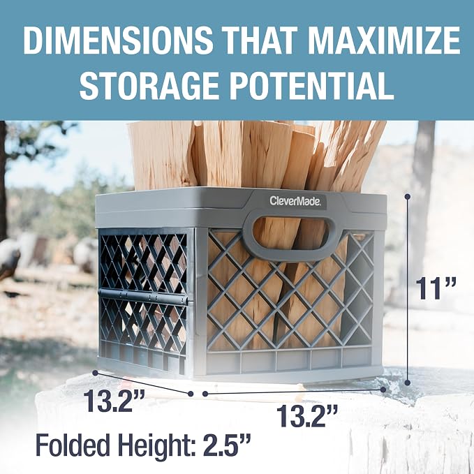 CleverMade Collapsible Milk Crate (EcoCrate) - 25L - Stone (3PK) | Organize Files, Groceries, and Gear in One Crate | Built-In Rails Hold Letter Folders, While the Frame Stacks Securely