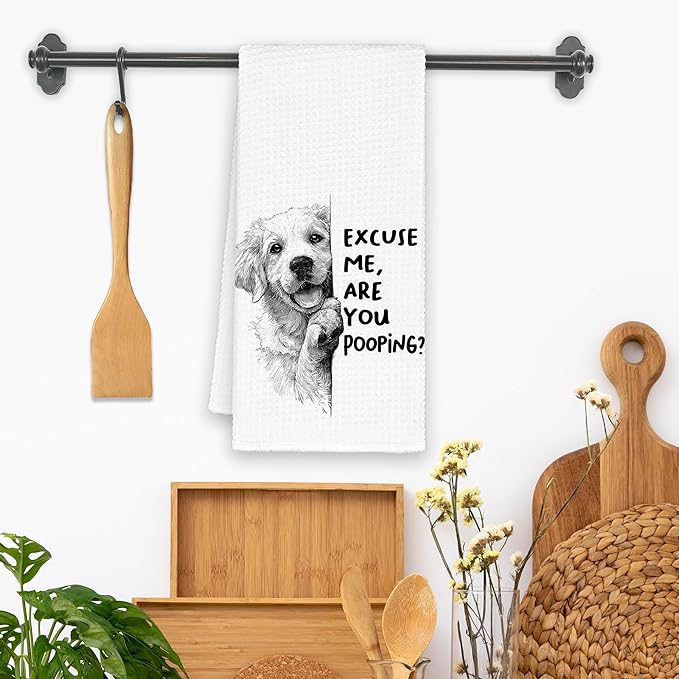 Funny Dog Golden Retriever Bathroom Towels, Cute Rustic Hand Kitchen Towels Gifts for Dog Lovers, are You Pooping Bar Dish Towel Decor for Dorm Bar Cafe 16x24in