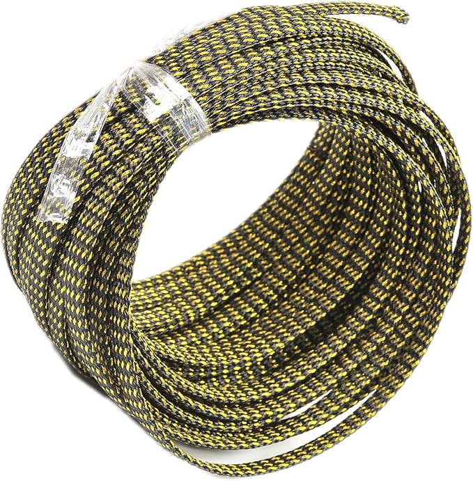 Heyiarbeit 10m/32.8ft PET Expandable Braided Sleeving 1/4-inch Width Flexible Wire Mesh Sleeve for USB Cable Power Cord Audio Video Cable - Protect Cat from Chewing Cords - Black Gold