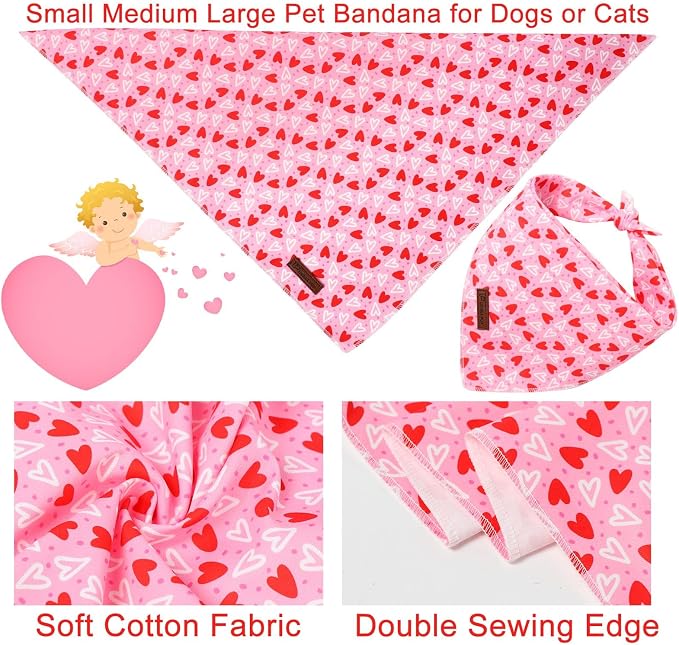 Valentine’s Dog Bandana, UP URARA PUP Valentine Triangle Bid Red Love Heart Scarf for Girl Boy Small Medium Dogs or Cats, Adorable Puppy Wedding & Valentine’s Bandana, Sweat Cotton Pet Kerchief,S