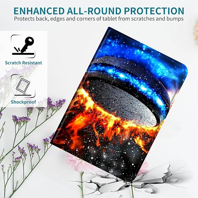 Case for Samsung Galaxy Tab A 8.0" 2017 SM-T380/T385, 360 Degree Rotating Stand with Multi-Angle Vertical & Horizontal Viewing Shockproof Protective Shell for Women Men, Blue Red Flames