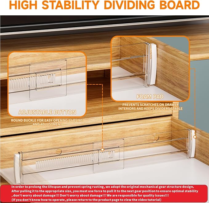 5 Pack 3.2 Inch Shallow Acrylic Drawer Divider for Clothes -Expandable from 12.3-17''-Adjustable Dresser Drawer Divider for Baby Clothing,Underwear,Clear in Drawer Separators for Kitchen,Office