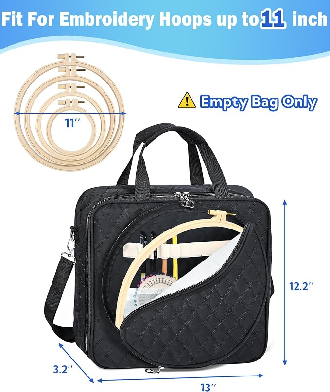 Telawsfun Embroidery Project Bag Organizer, Embroidery Supply Storage Bag with Removable Binder, Portable Carrying Tote for Thread Tools and Accessoriess, Bag Only (Black)