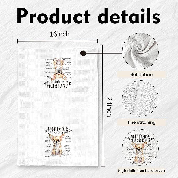 Funny Chihuahua Dog Kitchen Towels, Chihuahua Gifts for Women, Men's Hand Dish Towels, Dog Anatomy Tea Towel for Kitchen, Bathroom Decor